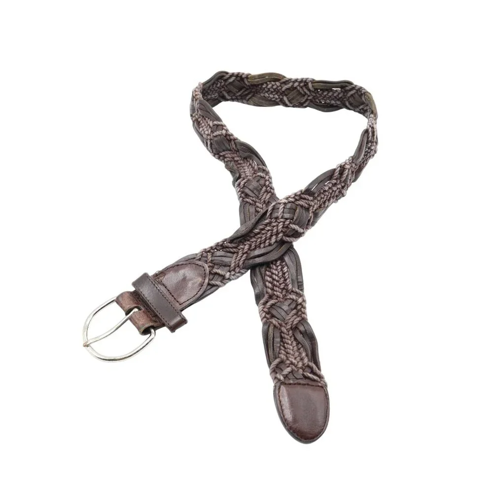 Ann Taylor Leather Woven Belt Women M Brown‎  Well Worn Bohemian Retro